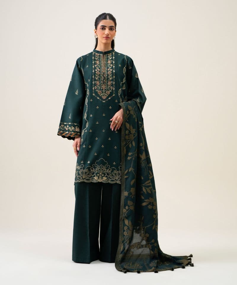 3 Piece - Embroidered Basic Khaddar Suit