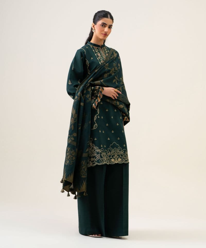 3 Piece - Embroidered Basic Khaddar Suit