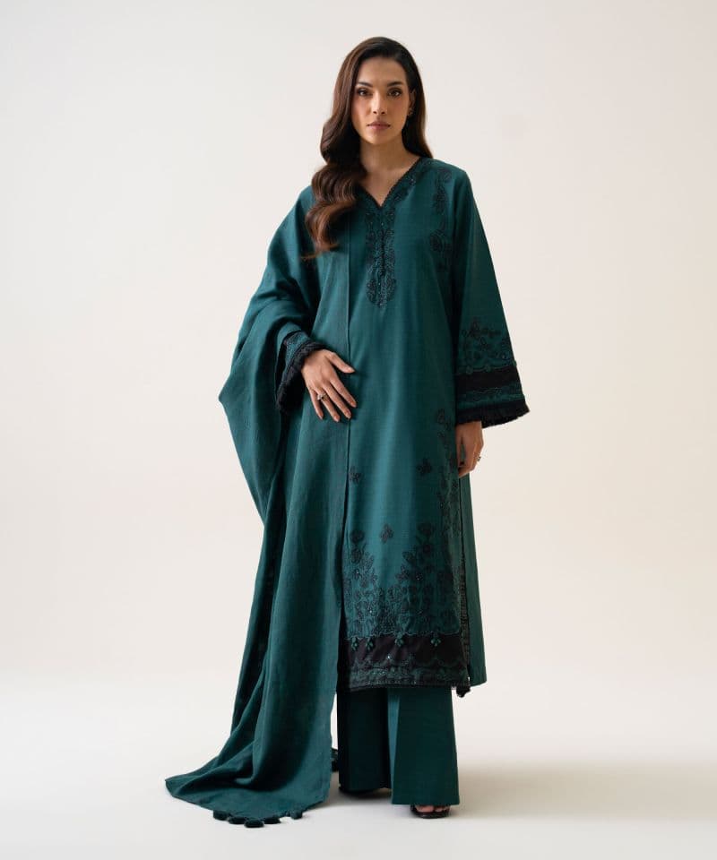 3 Piece - Embroidered Light Khaddar Suit