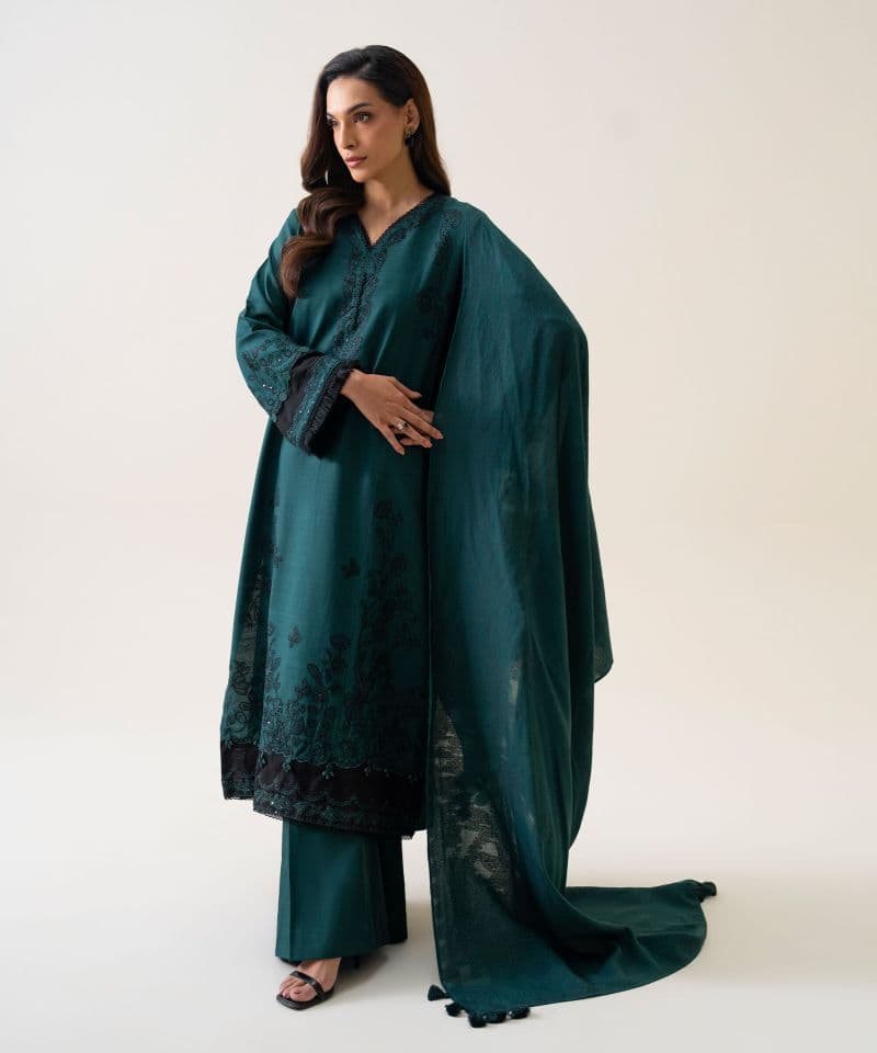 3 Piece - Embroidered Light Khaddar Suit