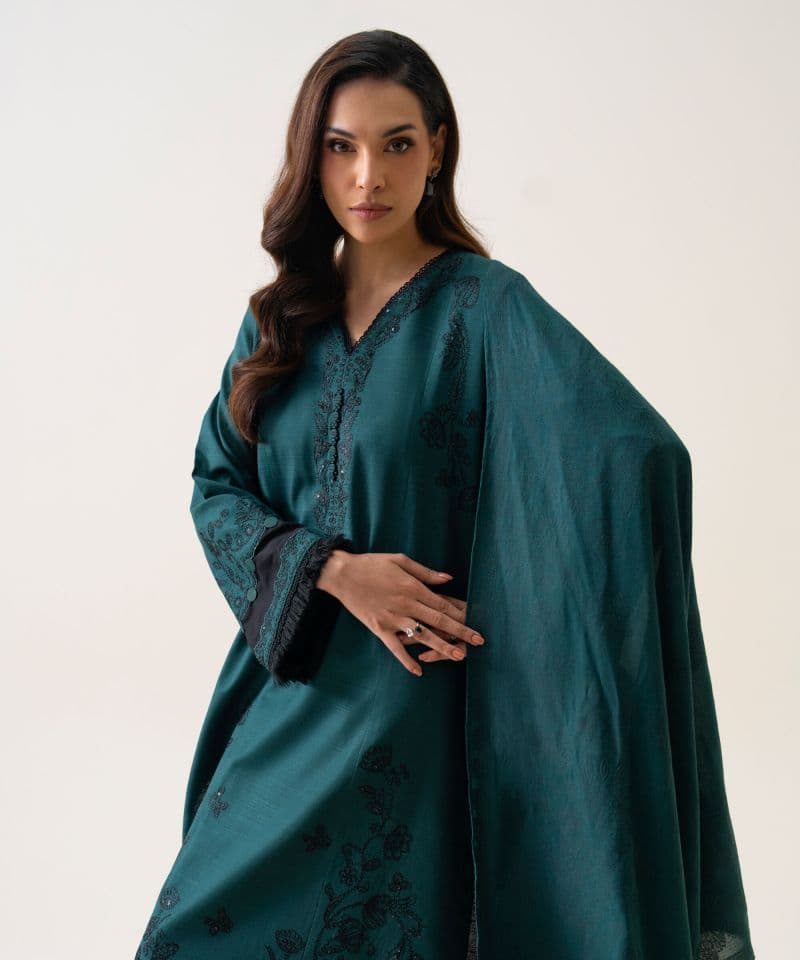 3 Piece - Embroidered Light Khaddar Suit