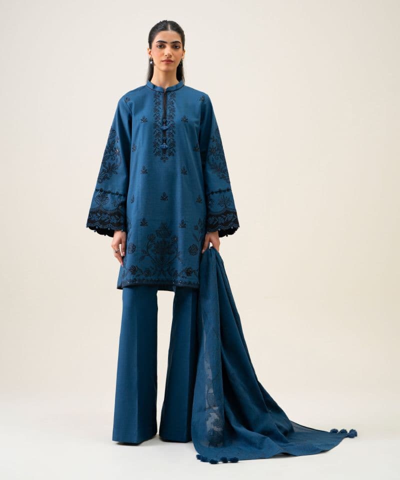 3 Piece - Embroidered Light Khaddar Suit