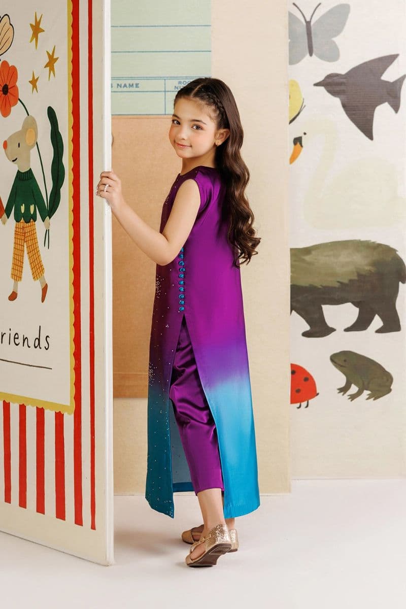 Charmeuse silk An elegant ombre silk long 2 Piece Ready-to-Wear Suit