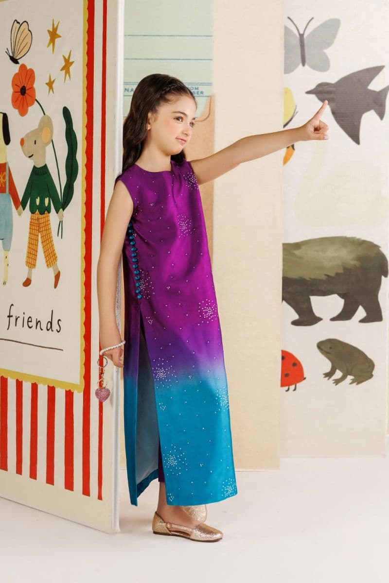 Charmeuse silk An elegant ombre silk long 2 Piece Ready-to-Wear Suit