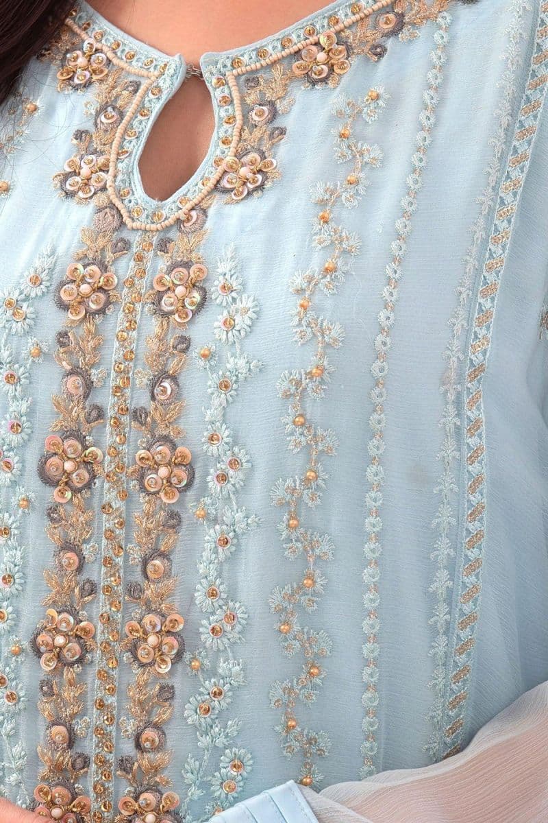 Chiffon Adda + Embroidered 3 Pc Suit thumbnail
