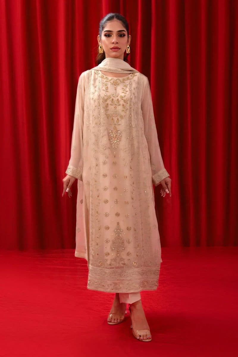 Chiffon Adda + Embroidered 3 Pc Suit thumbnail