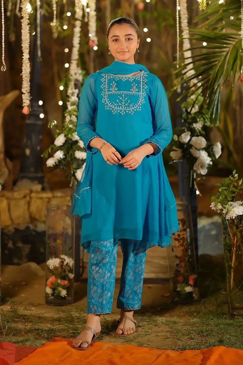 Chiffon Hand Adda Work 3 Pc Suit