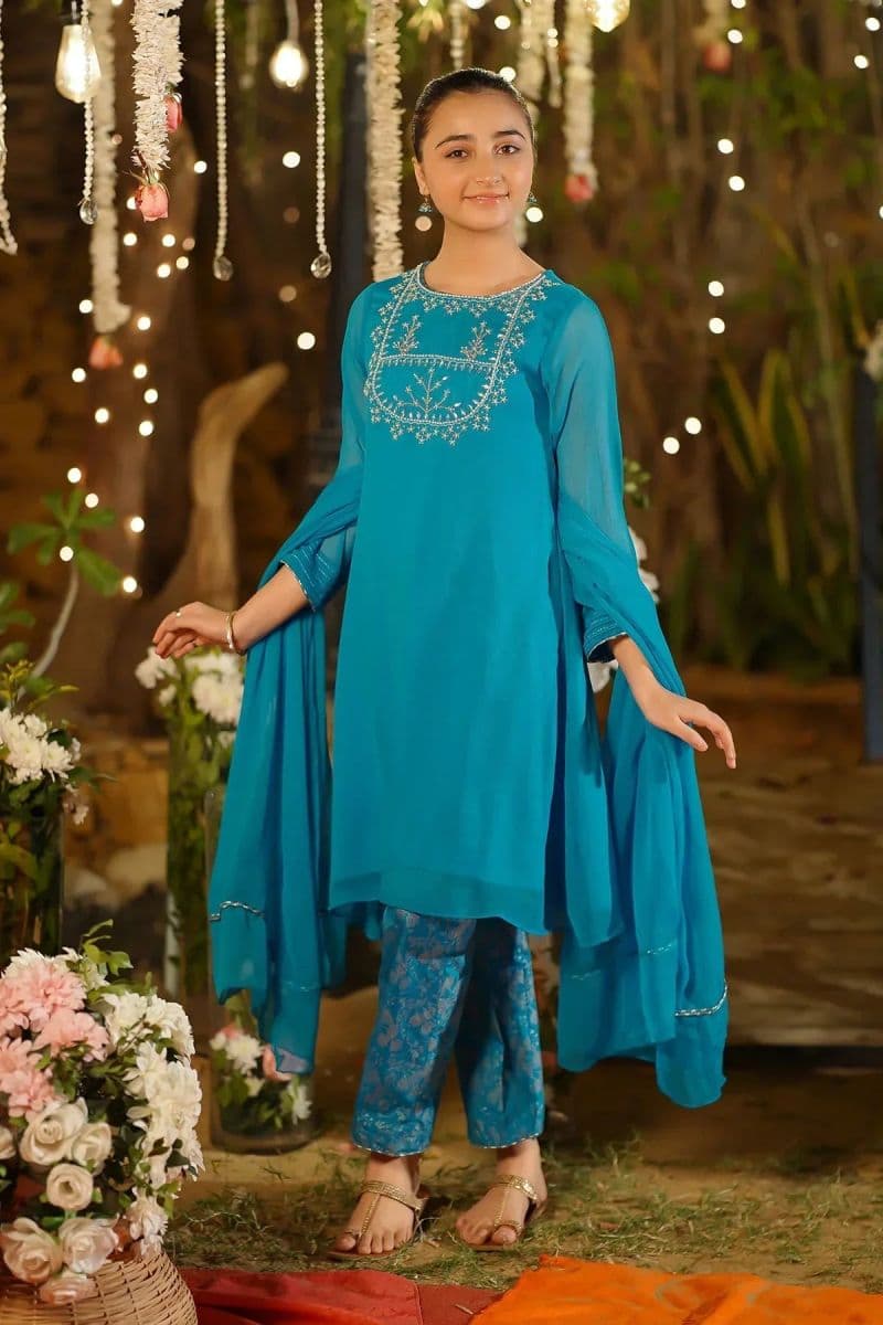 Chiffon Hand Adda Work 3 Pc Suit
