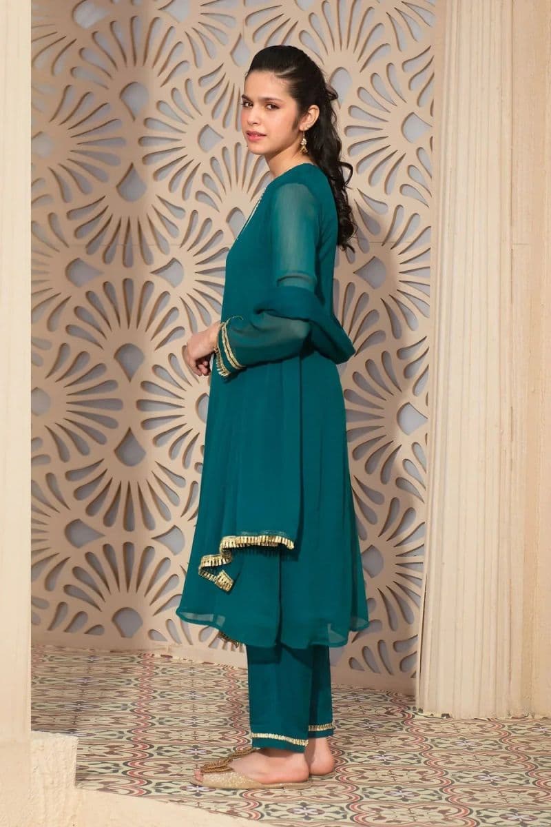 Chiffon Hand Adda Work 3 Pc Suit
