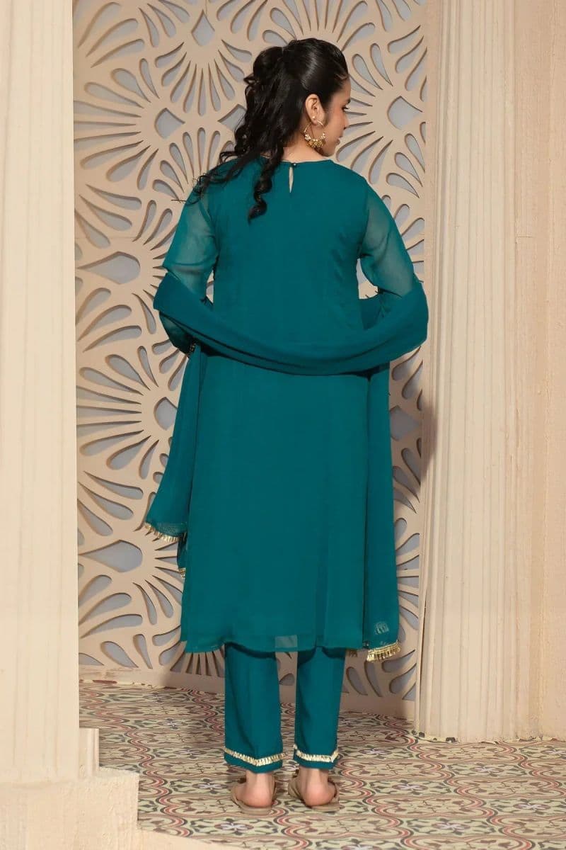 Chiffon Hand Adda Work 3 Pc Suit