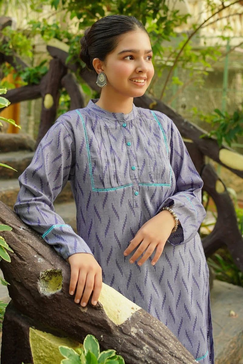 Chambray Cotton Embellished 2 Pc Suit thumbnail