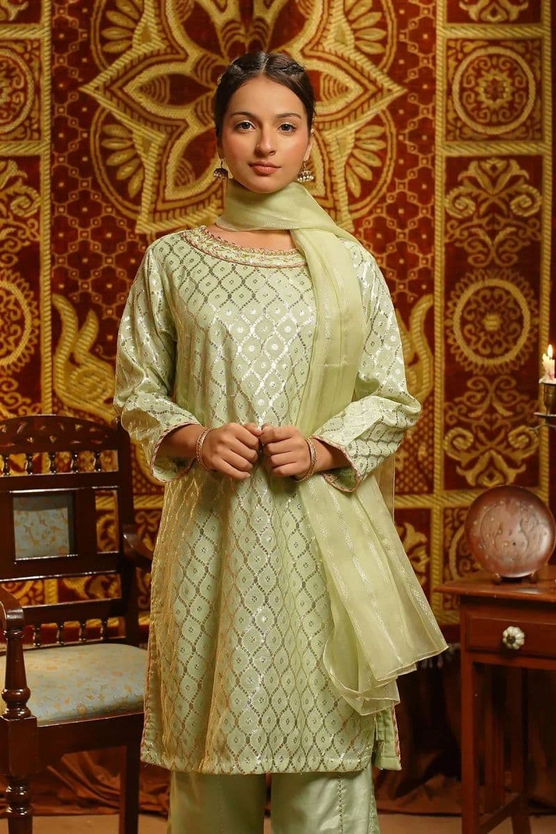 Viscose Jacquard Hand Adda Work 3 Pc Suit thumbnail