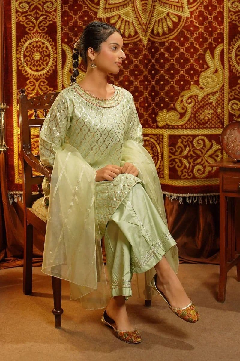 Viscose Jacquard Hand Adda Work 3 Pc Suit thumbnail