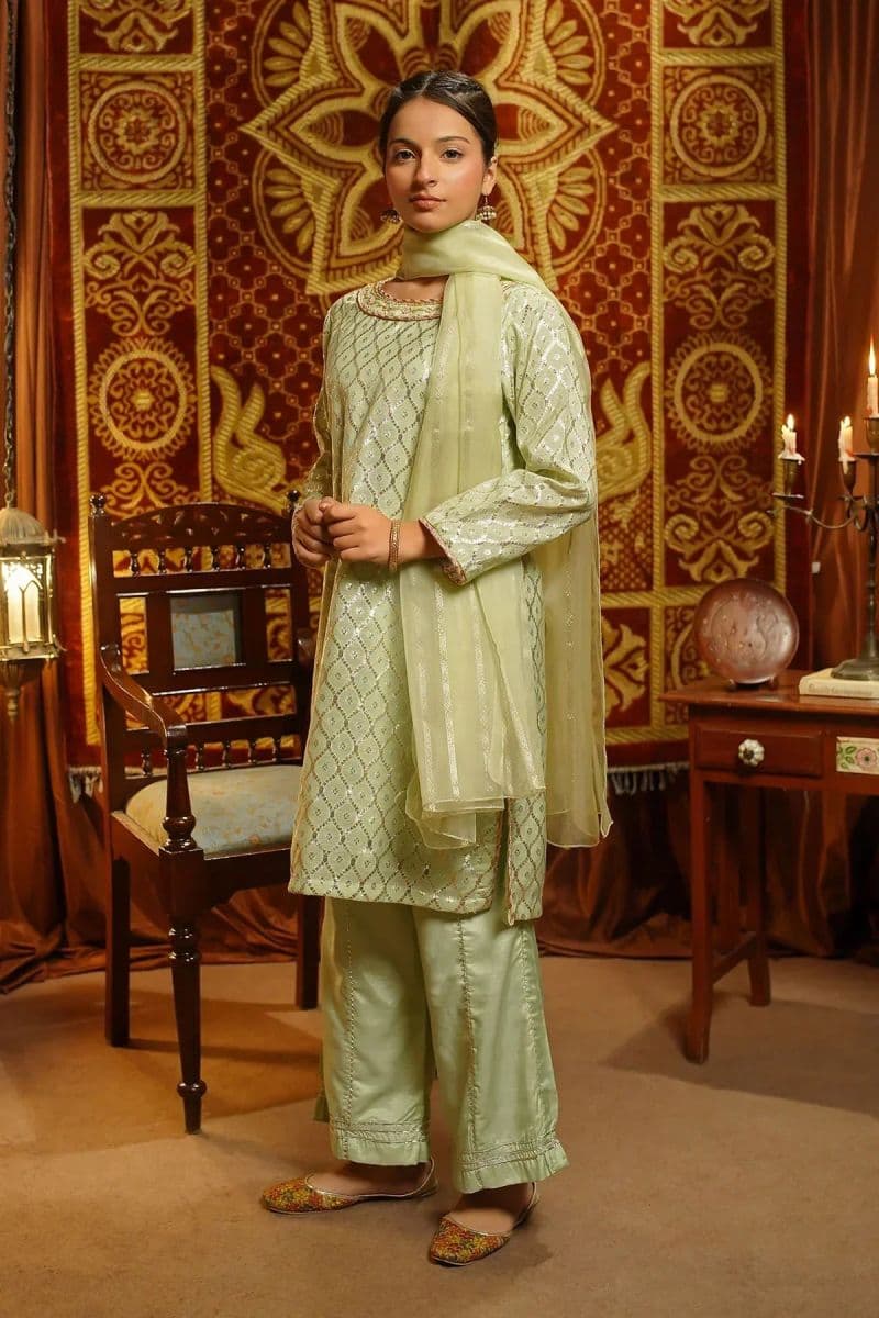 Viscose Jacquard Hand Adda Work 3 Pc Suit thumbnail