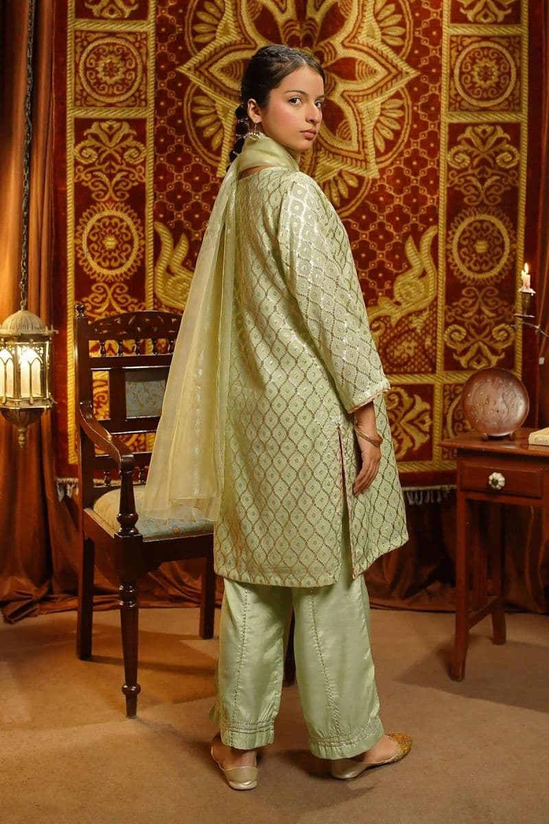 Viscose Jacquard Hand Adda Work 3 Pc Suit thumbnail