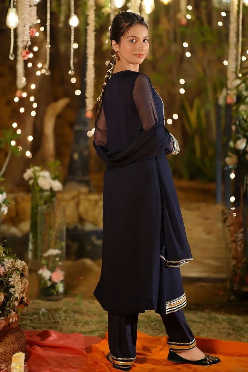 Chiffon Hand Adda Work 3 Pc Suit