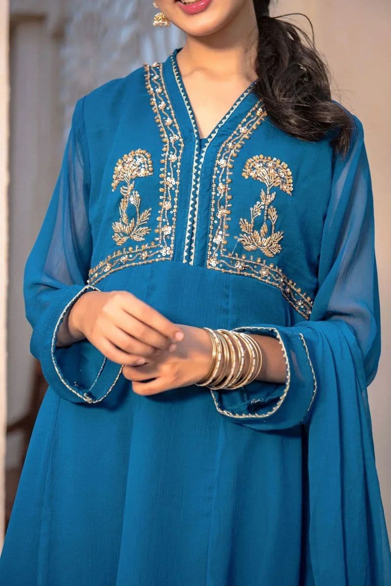 Chiffon Hand Adda Work 3 Pc Suit