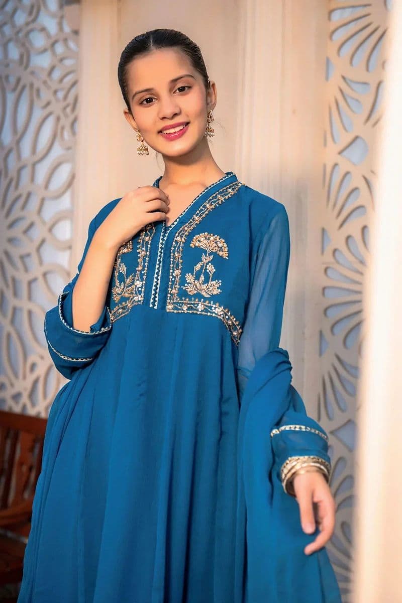 Chiffon Hand Adda Work 3 Pc Suit