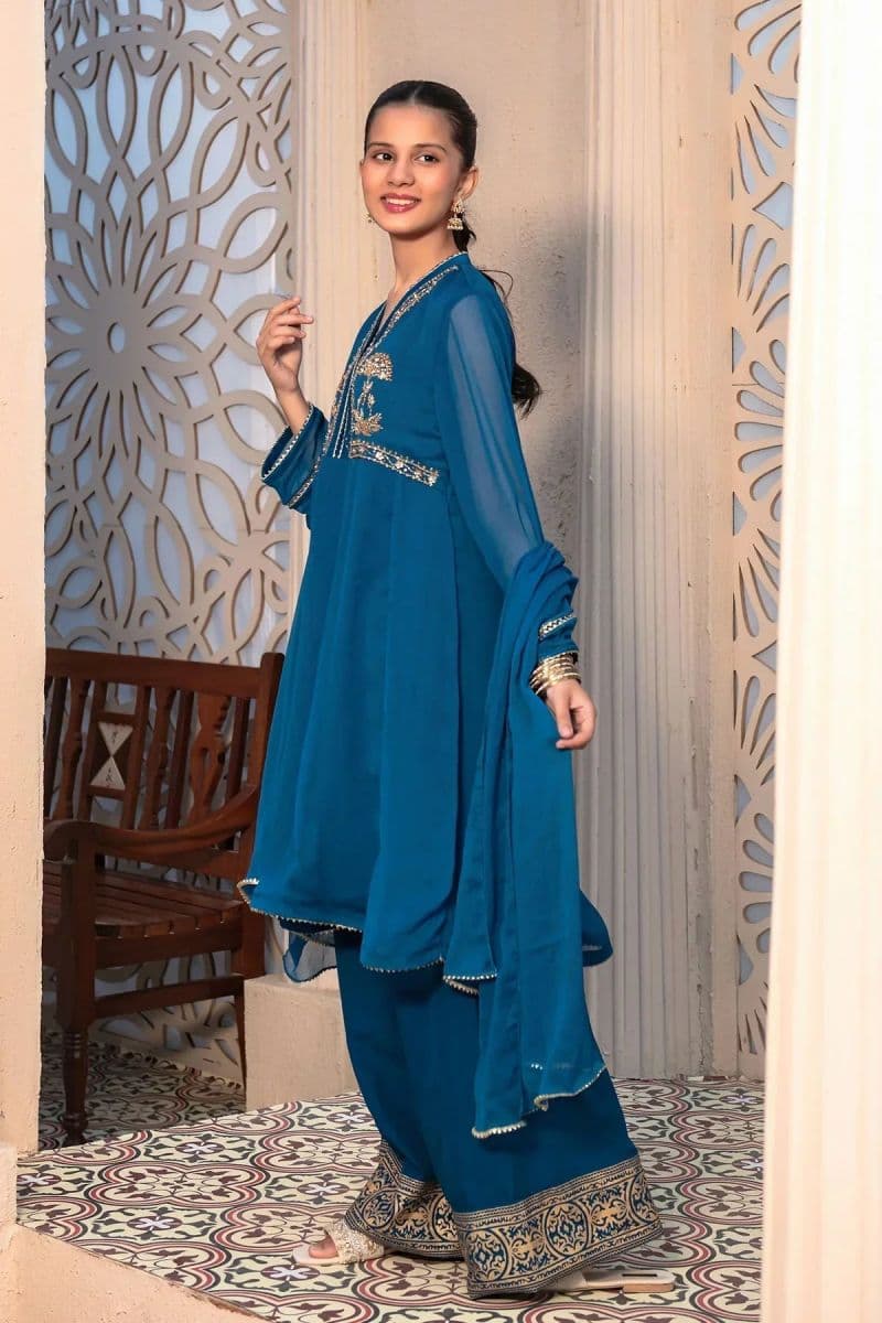 Chiffon Hand Adda Work 3 Pc Suit