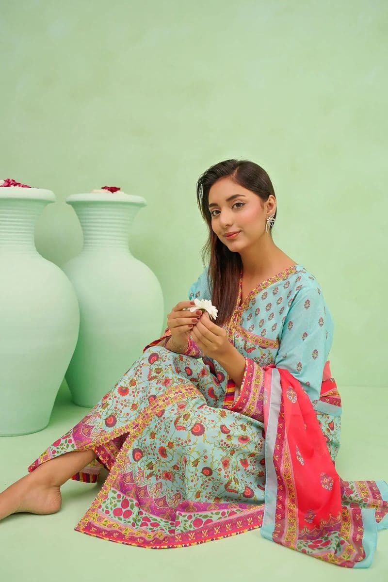 Womens Poly Lawn Digital Printed 3 Pc Suit