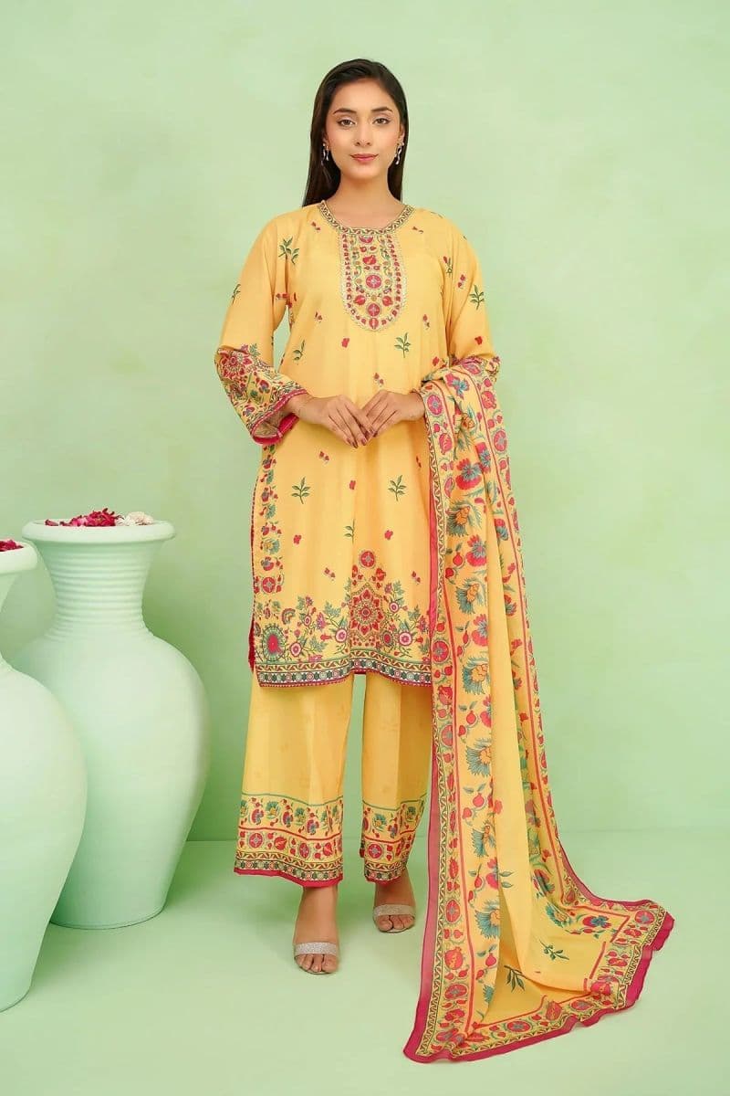 Womens Poly Lawn Digital Printed 3 Pc Suit