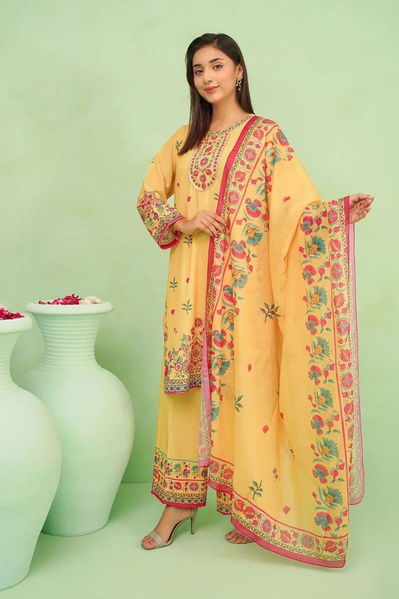 Womens Poly Lawn Digital Printed 3 Pc Suit