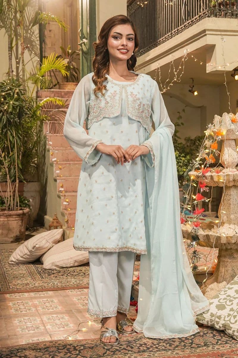 Womens Chiffon Embroidered 3 Pc Suit thumbnail