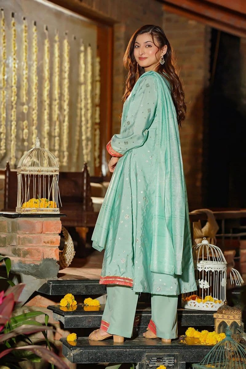 Womens Viscose Jacquard Hand Adda Work 3 Pc Suit thumbnail