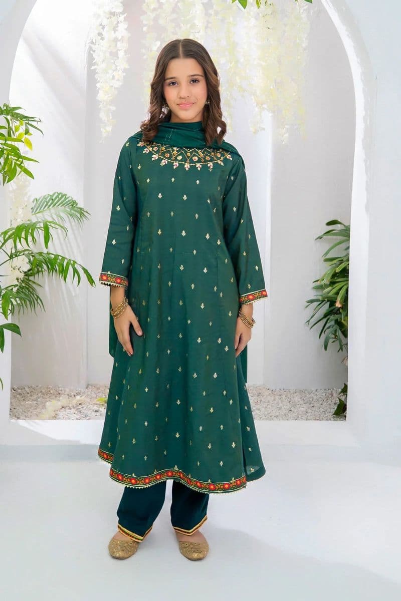 Cotton Jacquard Hand Adda Work 3 Pc Suit thumbnail