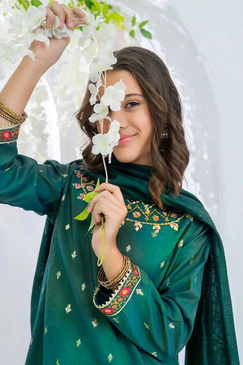 Cotton Jacquard Hand Adda Work 3 Pc Suit thumbnail