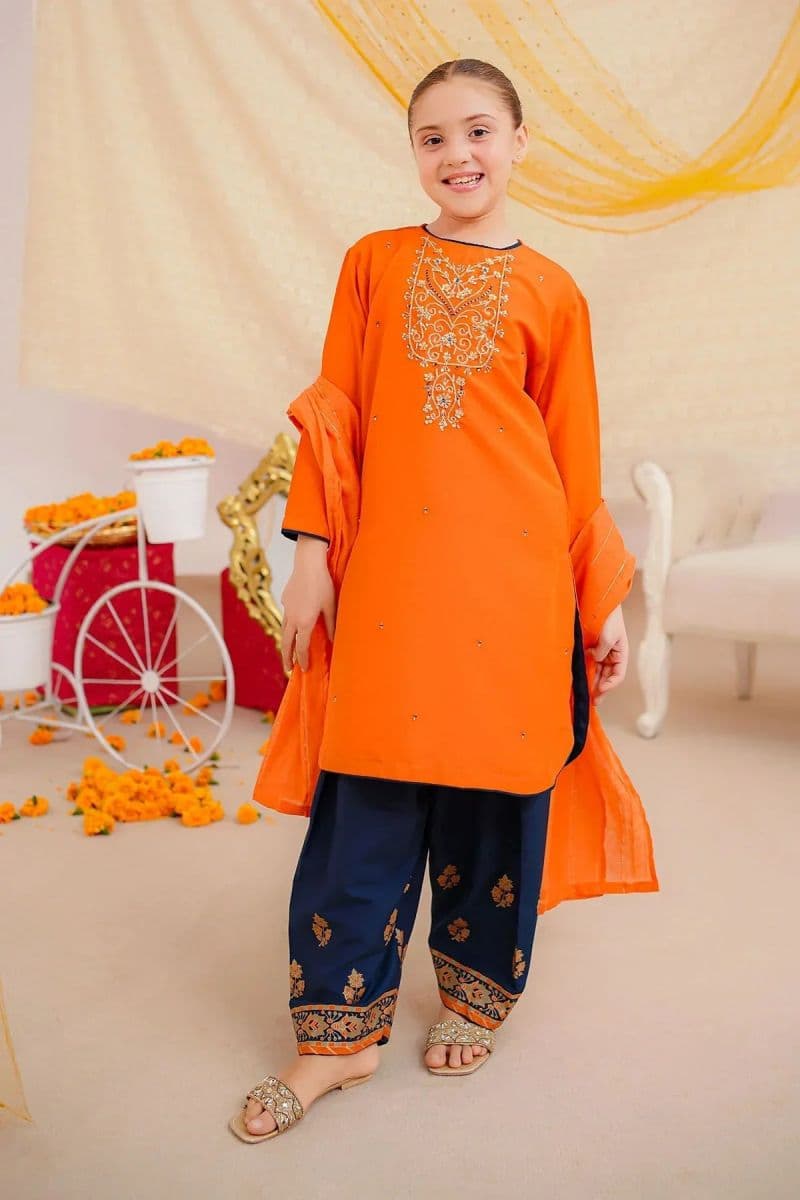 Raw Silk Hand Adda Work 3 Pc Suit thumbnail