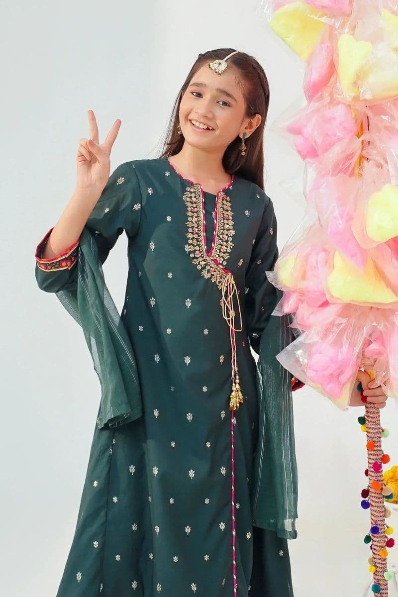 Cotton Jacquard Hand Adda Work 3 Pc Suit thumbnail