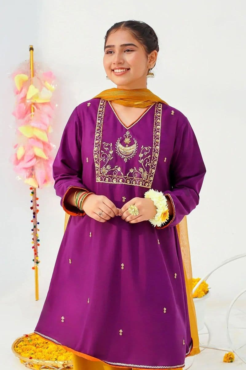 Raw Silk Hand Adda Work 3 Pc Suit thumbnail