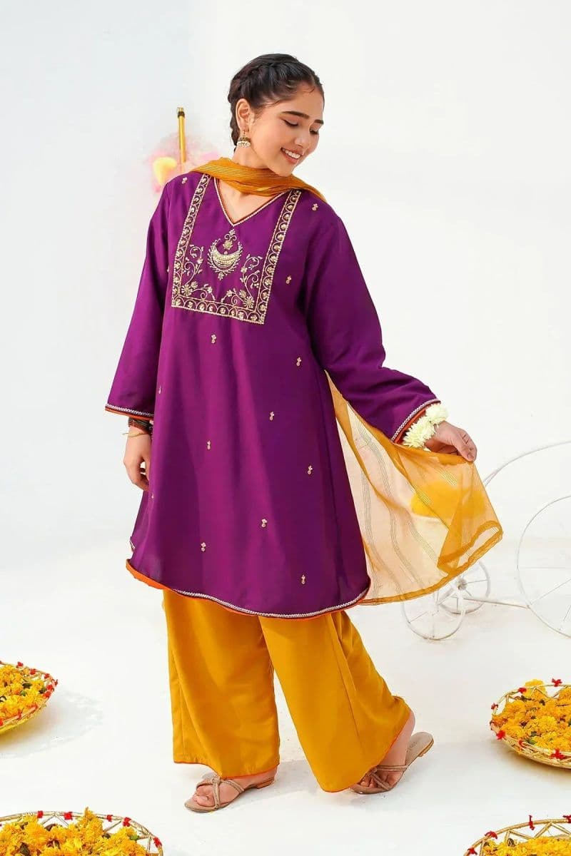 Raw Silk Hand Adda Work 3 Pc Suit thumbnail