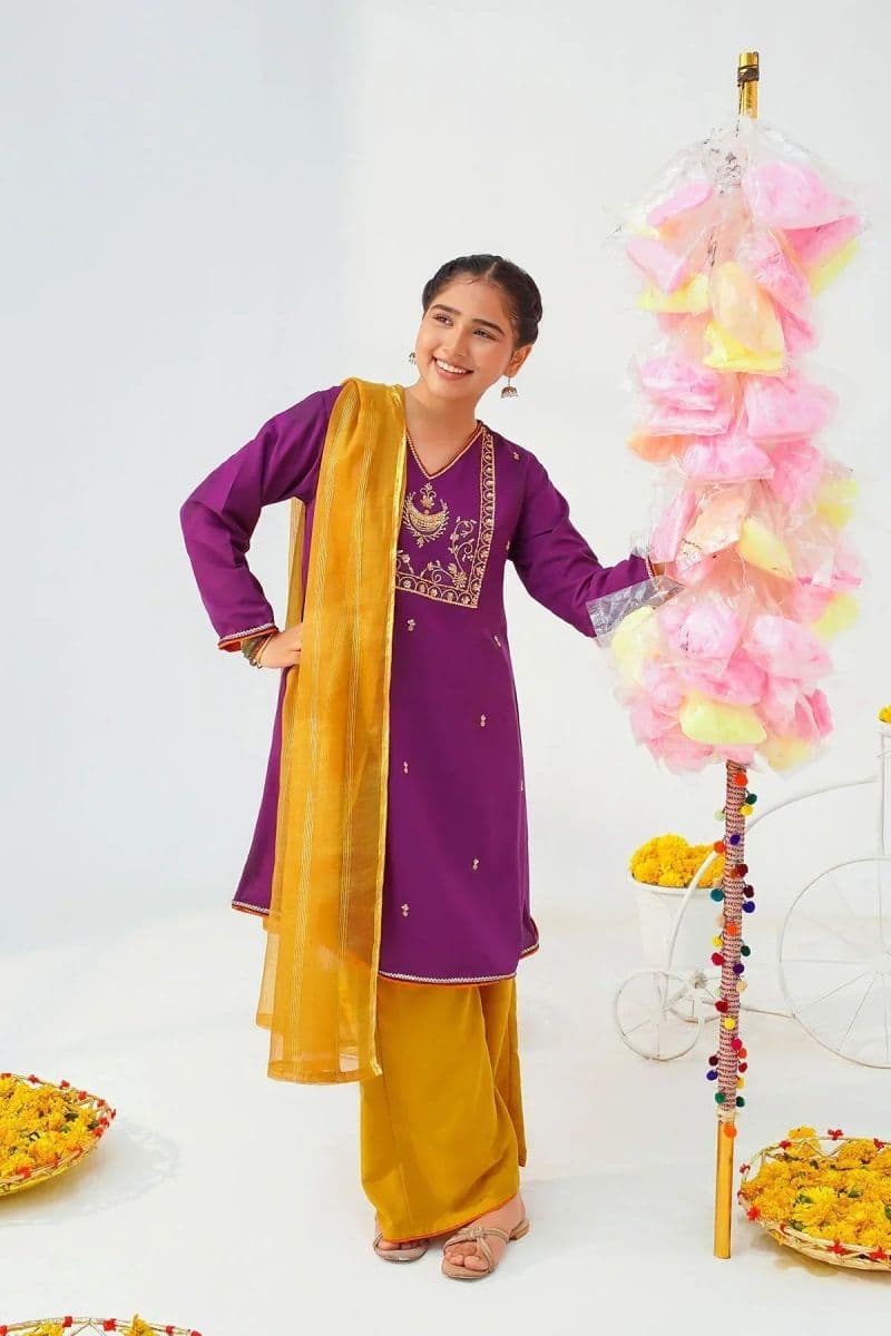 Raw Silk Hand Adda Work 3 Pc Suit thumbnail