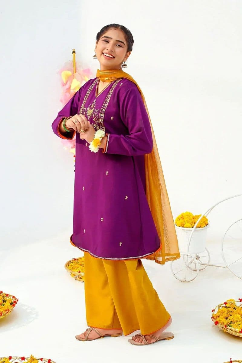 Raw Silk Hand Adda Work 3 Pc Suit thumbnail