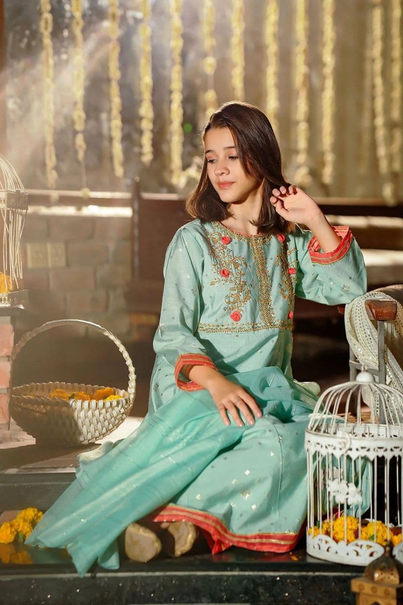 Viscose Jacquard Hand Adda Work 3 Pc Suit thumbnail