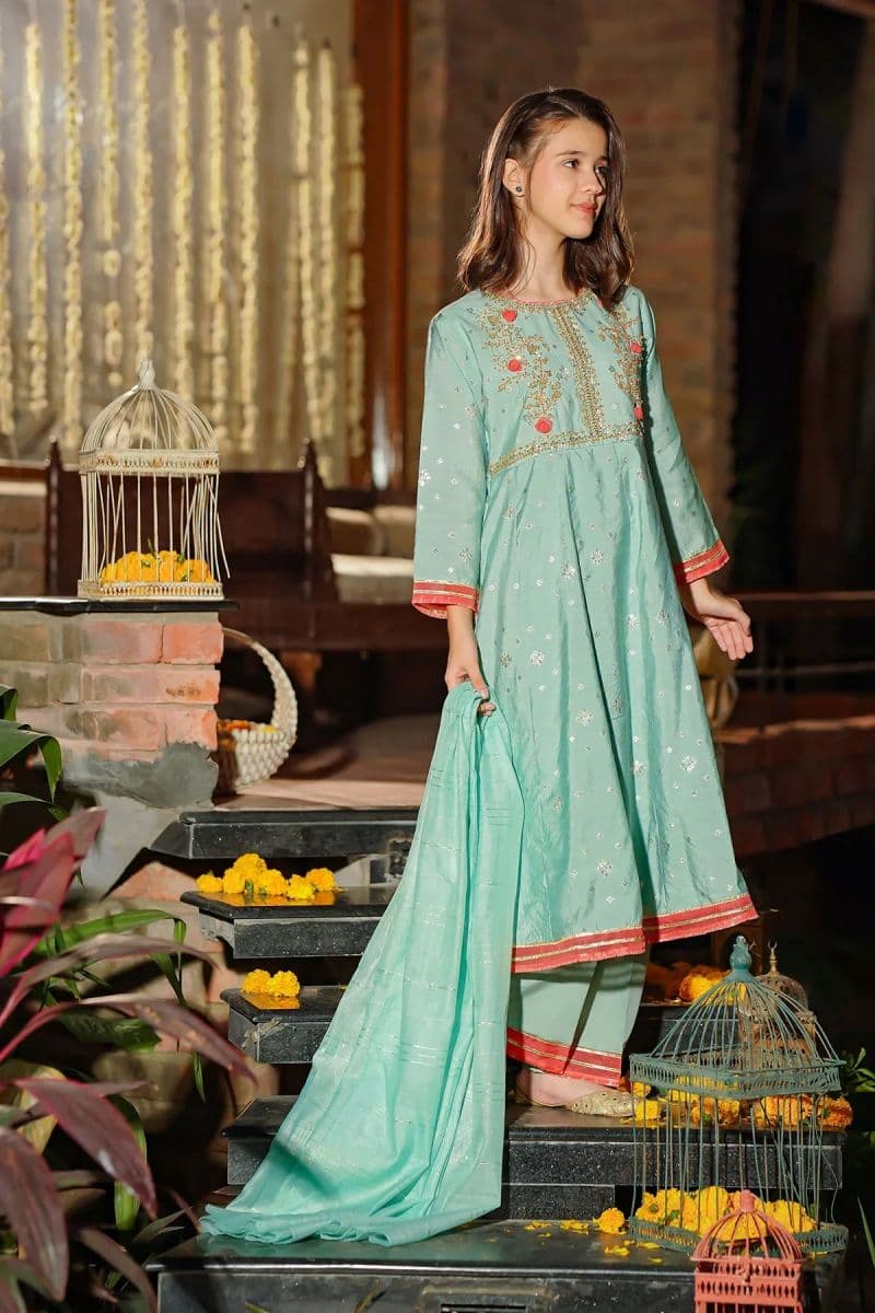 Viscose Jacquard Hand Adda Work 3 Pc Suit thumbnail