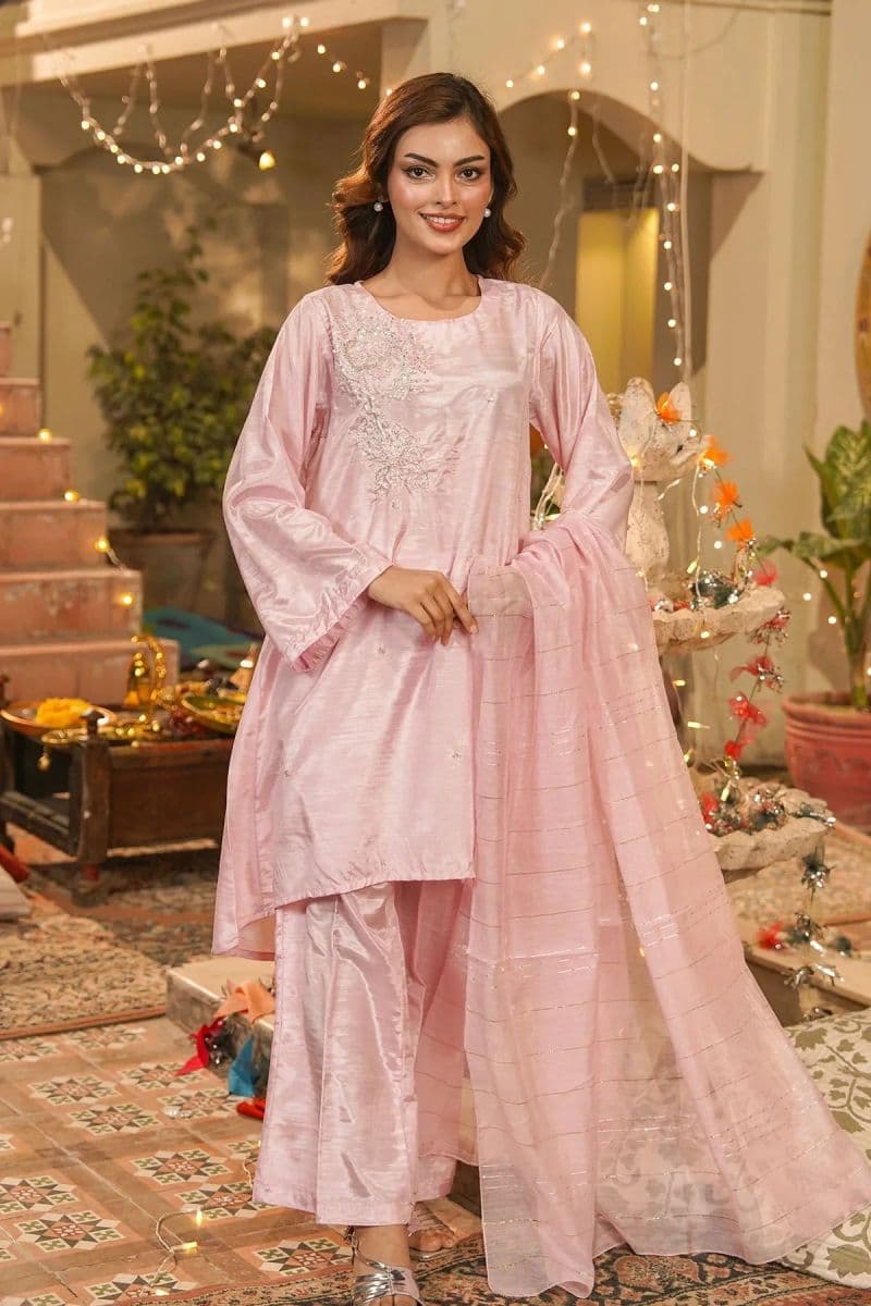 Womens Cotton Silk Hand Adda Work 3 Pc Suit thumbnail