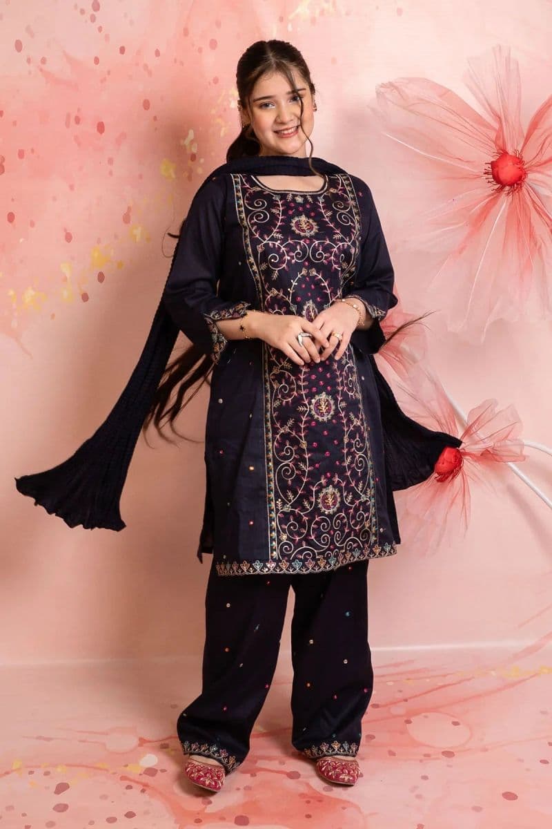 Cotton Embroidered 3 Pc Suit