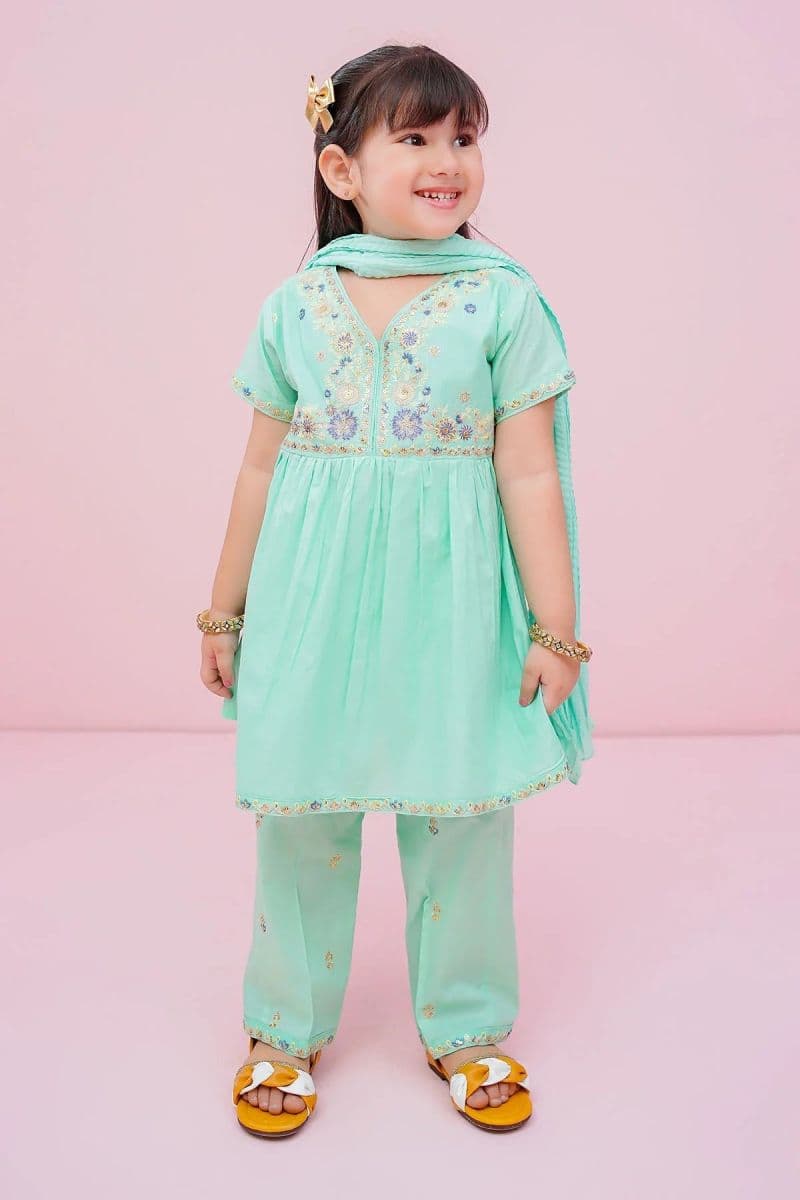 Cotton Embroidered 3 Pc Suit