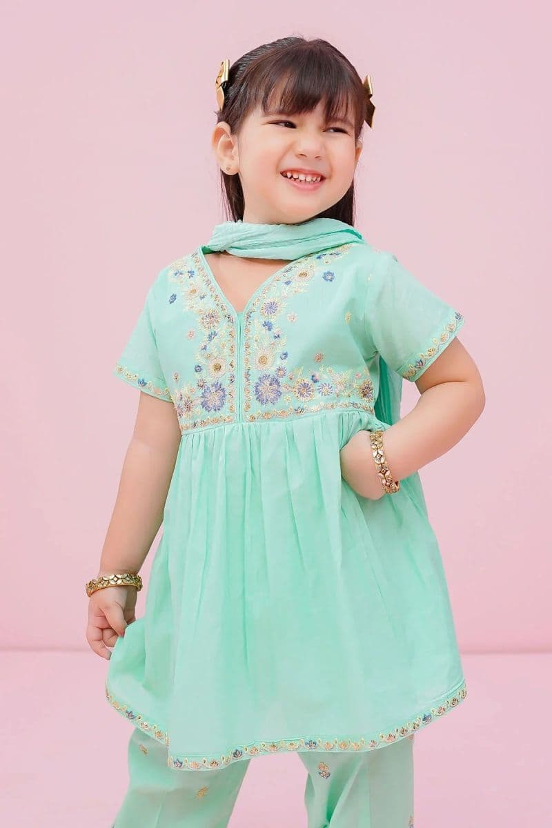 Cotton Embroidered 3 Pc Suit