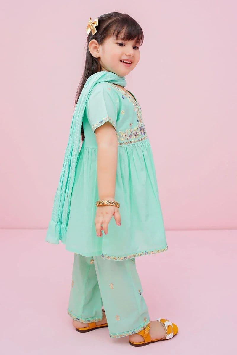 Cotton Embroidered 3 Pc Suit