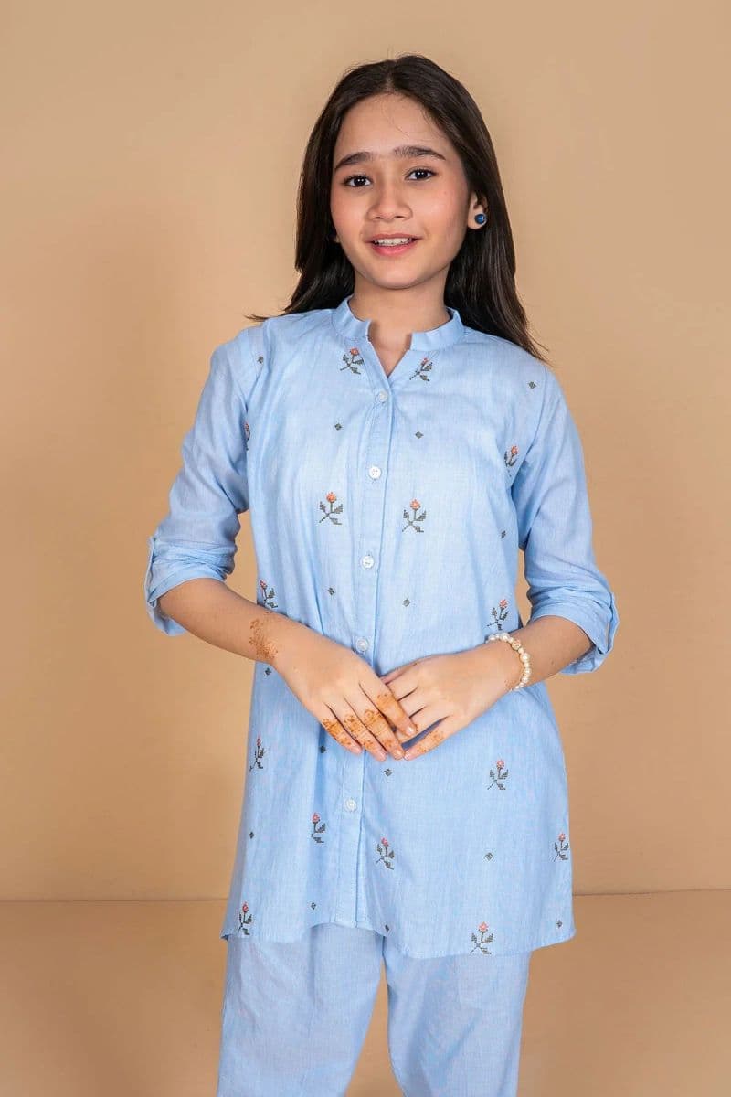 Chambray Cotton Embroidered 2 Pc Suit thumbnail