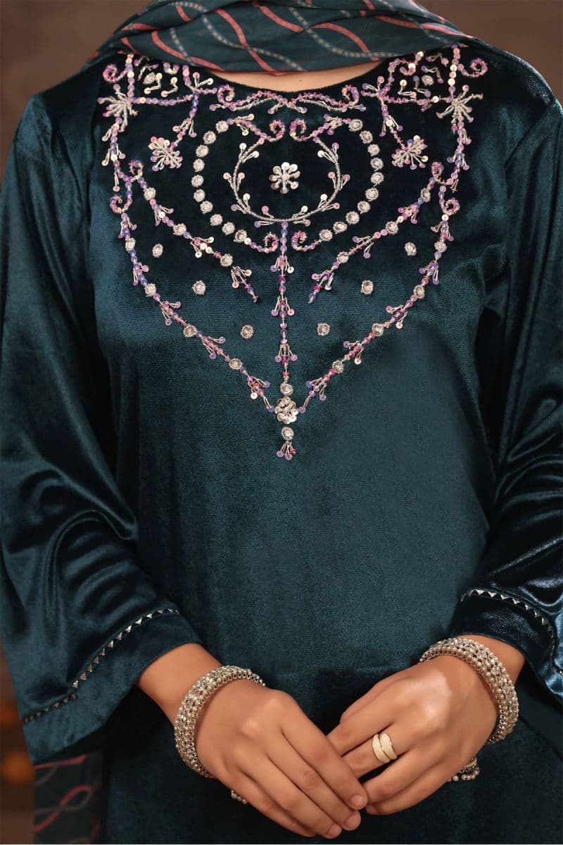 Velvet Hand Adda Work 3 Pc Suit