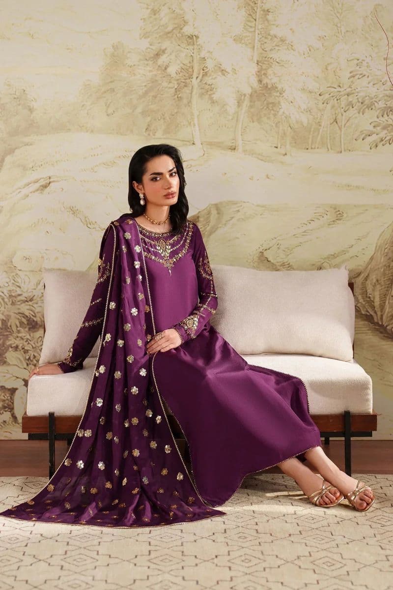 Embroidered Raw Silk Unstitched Suit (SHE-01) thumbnail