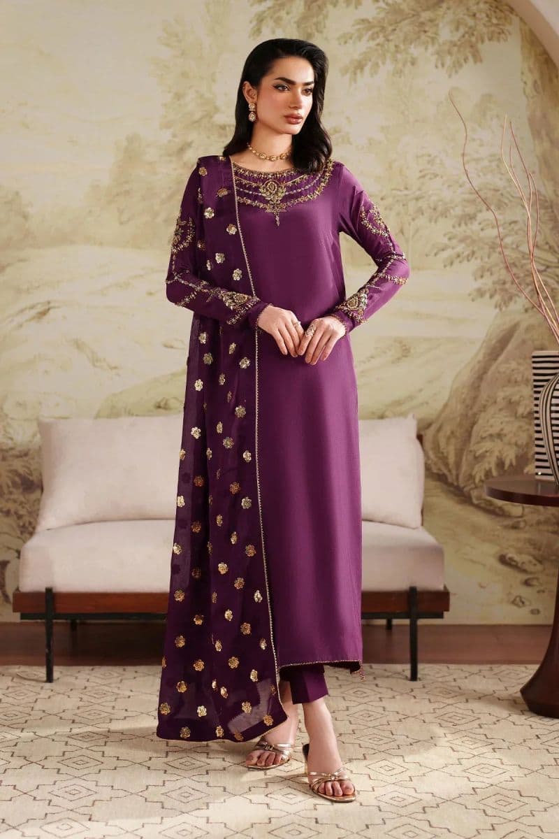 Embroidered Raw Silk Unstitched Suit (SHE-01) thumbnail