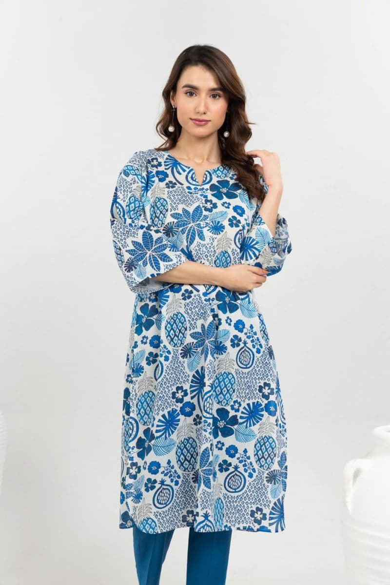 Blue Printed Cambric Ready-to-Wear Shirt thumbnail