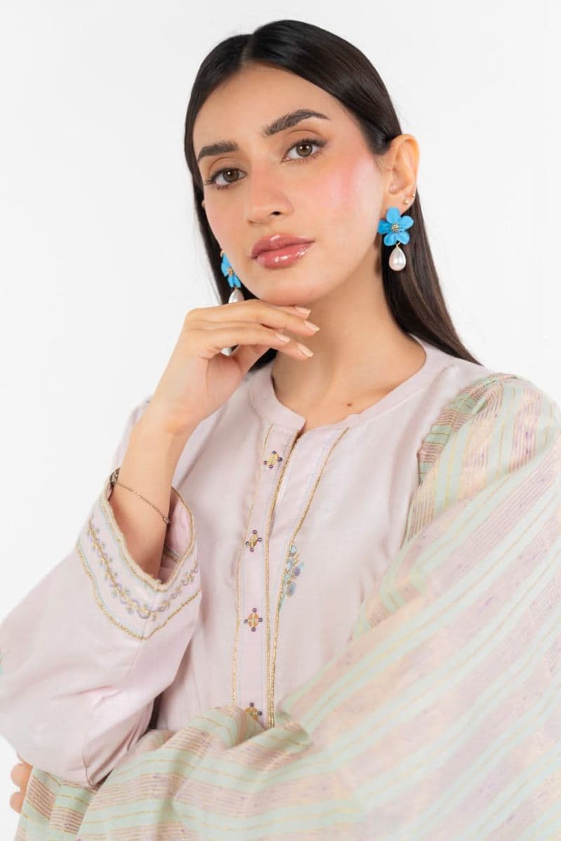 Light Pink Embroidered Irish 2 Piece Ready-to-Wear Shirt thumbnail
