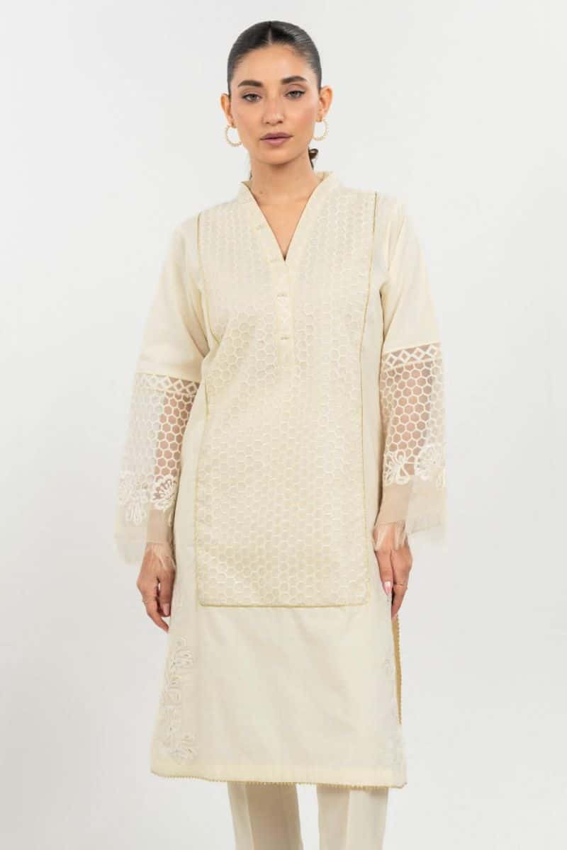 Stitched - Embroidered Yarn Dyed Kurta - alternate view